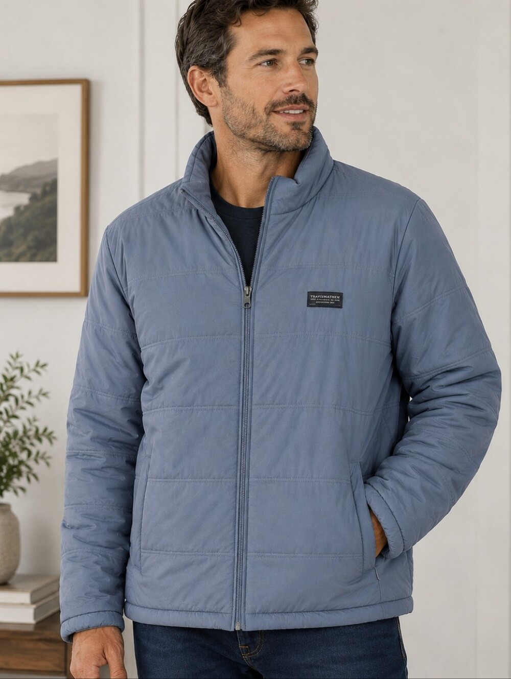 TravisMathew Matthew Palisades Puffer Jacket Mens XL Blue Full Zip Golf Coat Euc
